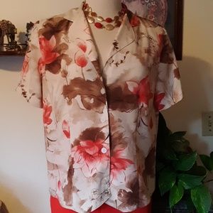 Blouse, Alfred Dunner, size 10 coral, oranges & brown